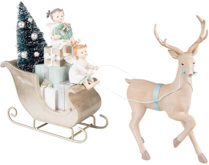 Clayre & Eef Beeld Slee 26 cm Beige Groen Kunststof Kerstdecoratie