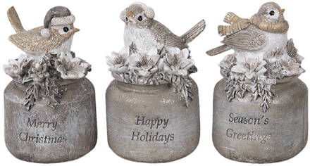 Clayre & Eef Beeld Vogels 7x6x10 cm Grijs Kunststof Merry Christmas