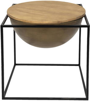 Clayre & Eef Bijzettafel 53x53x55 cm Bruin Zwart Ijzer Hout Side table