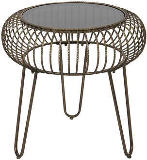 Clayre & Eef Bijzettafel Ø 48x47 cm Bruin Ijzer Glas Rond Side table