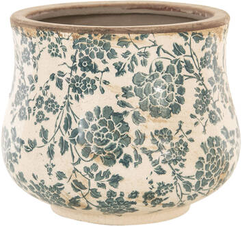 Clayre & Eef Bloempot Binnen 6ce1034s Ø 15*13 Cm Beige, Groen Keramiek