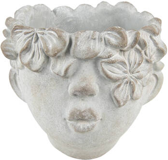 Clayre & Eef Bloempot Hoofd 20x18 cm Grijs Steen