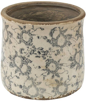 Clayre & Eef Bloempot Ø 17x16 cm Grijs Beige Keramiek Bloemen