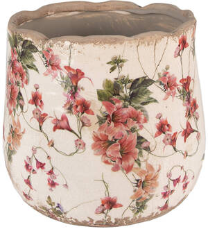 Clayre & Eef Bloempot Ø 18x16 cm Roze Beige Keramiek Bloemen Bloempot