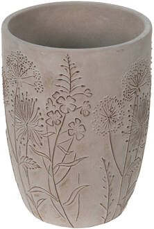 Clayre & Eef Bloempot Ø 18x25 cm Grijs Beige Steen Bloemen Bloempot