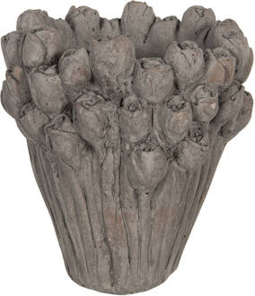 Clayre & Eef Bloempot Ø 23x25 cm Grijs Steen Rond Bloemen Bloempot