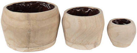 Clayre & Eef Bloempot Set van 3 Ø 24 Ø 18 Ø 12 cm Bruin Hout Rond