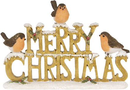 Clayre & Eef Decoratie 21*4*13 cm Goudkleurig Polyresin Vogels Merry Christmas Decoratief Figuur Decoratieve Accessoires Woonaccessoires Decoratief FiguurDecoratieve AccessoiresWoonaccessoires