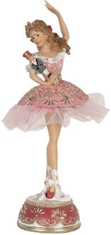 Clayre & Eef Decoratie Beeld Ballerina 29 cm Roze Polyresin