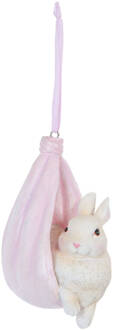 Clayre & Eef Decoratie Hanger 5*7*10 cm Roze Kunststof Konijn Paasdecoratie Paasdecoratie