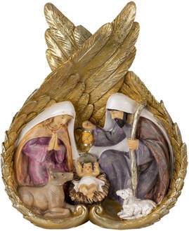 Clayre & Eef Decoratie Kerst Kerstgroep 21*8*26 cm Goudkleurig, Wit Polyresin