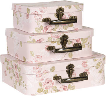 Clayre & Eef Decoratie koffer Set van 3 30x21x9|25x18x9|20x16x8 cm Roze