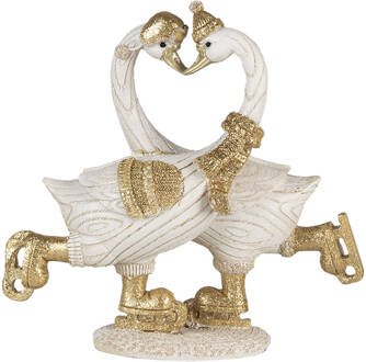 Clayre & Eef Decoratie Zwaan 18*8*17 cm Wit, Goudkleurig Polyresin Decoratief Figuur Decoratieve Accessoires Woonaccessoires Decoratief FiguurDecoratieve AccessoiresWoonaccessoires