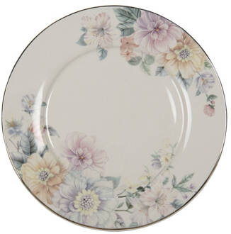 Clayre & Eef Dinerbord Ø 26 cm Beige Roze Porselein Bloemen Eetbord