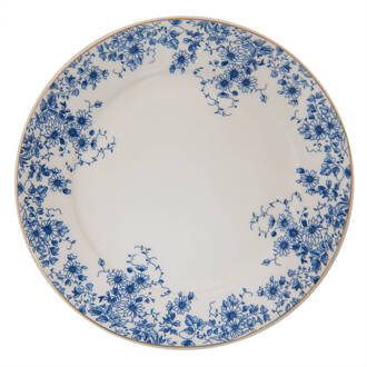 Clayre & Eef Dinerbord Ø 26 cm Blauw Porselein Rond Bloemen Eetbord