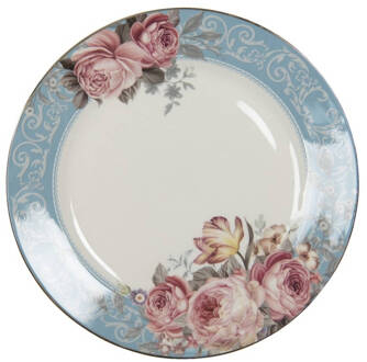 Clayre & Eef Dinerbord Ø 26 cm Blauw Wit Porselein Bloemen Eetbord