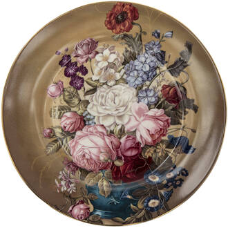 Clayre & Eef Dinerbord Ø 26 cm Bruin Keramiek Rond Bloemen Eetbord