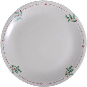 Clayre & Eef Dinerbord Ø 28 cm Beige Groen Keramiek Rond Hulstbladeren