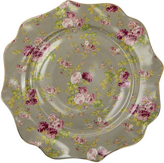 Clayre & Eef Dinerbord Ø 28 cm Groen Keramiek Rond Bloemen Eetbord