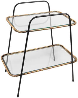 Clayre & Eef Etagère 2 laags 56 cm Koperkleurig Ijzer Glas Rechthoek