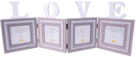 Clayre & Eef Fotolijst 10x10 cm (4) Grijs Wit MDF Rechthoek Love