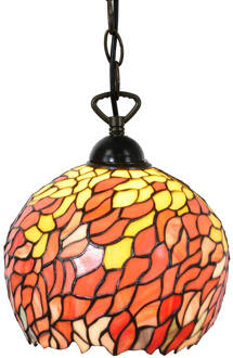 Clayre & Eef Hanglamp Tiffany Ø 24x170 cm Oranje Metaal Glas Rond