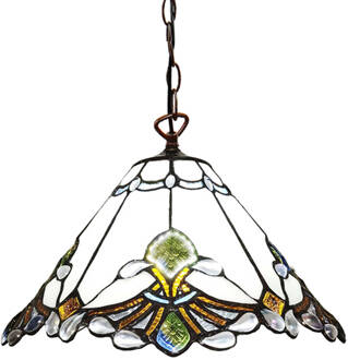 Clayre & Eef Hanglamp Tiffany Ø 31x107 cm Wit Bruin Glas Metaal