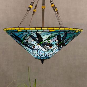 Clayre & Eef Hanglamp Tiffany Ø 71x75 cm Groen Blauw Metaal Glas