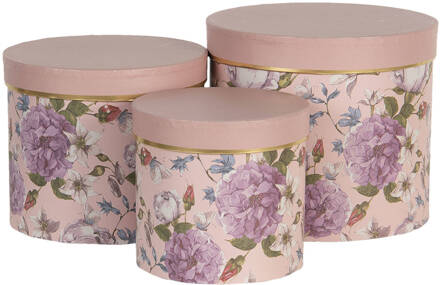 Clayre & Eef Hoedendoos Set van 3 Ø 20x17 / Ø 17x15 / Ø 14x13 cm Roze