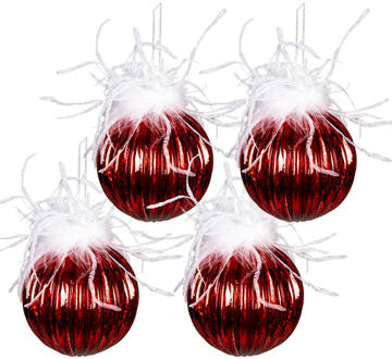 Clayre & Eef Kerstbal Set van 4 Ø 10 cm Rood Wit Glas Kerstdecoratie