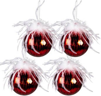 Clayre & Eef Kerstbal Set van 4 Ø 10 cm Rood Wit Glas