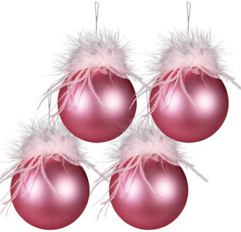 Clayre & Eef Kerstbal Set van 4 Ø 10 cm Roze Glas Kerstboomversiering