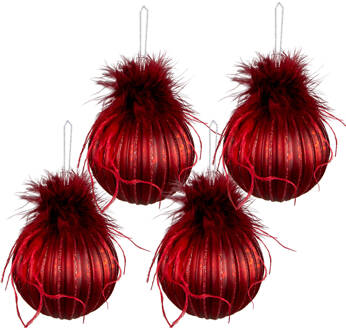 Clayre & Eef Kerstbal Set van 4 Ø 8 cm Rood Glas Kerstboomversiering