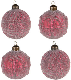 Clayre & Eef Kerstbal Set van 4 Ø 8 cm Rood Glas Kerstdecoratie