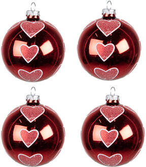 Clayre & Eef Kerstbal Set van 4 Ø 8 cm Rood Glas Kerstdecoratie