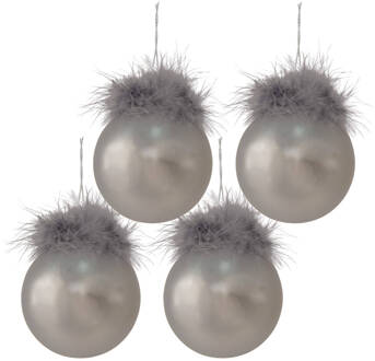 Clayre & Eef Kerstbal Set van 4 Ø 8 cm Zilverkleurig Wit Glas