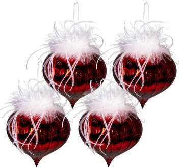 Clayre & Eef Kerstballen set van 4 Ø 10 cm Rood Wit Glas