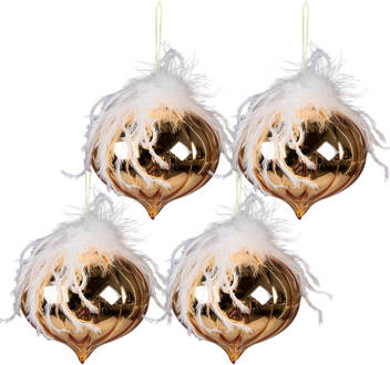 Clayre & Eef Kerstballen set van 4 Ø 12 cm Goudkleurig Wit Glas