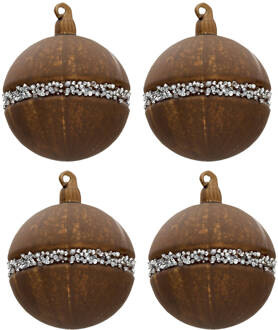 Clayre & Eef Kerstballen Set van 4 Ø 8 cm Bruin Glas Rond