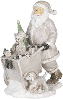 Clayre & Eef Kerstdecoratie Beeld Kerstman 12*8*15 cm Zilverkleurig Kunststof