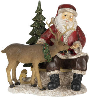 Clayre & Eef Kerstdecoratie Beeld Kerstman 17*14*17 cm Rood, Bruin Polyresin Decoratief Figuur Decoratieve Accessoires Woonaccessoires Decoratief FiguurDecoratieve AccessoiresWoonaccessoires