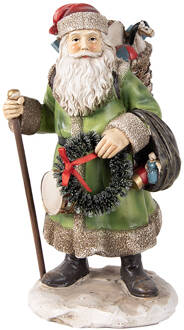 Clayre & Eef Kerstdecoratie Beeld Kerstman 20 cm Groen Polyresin