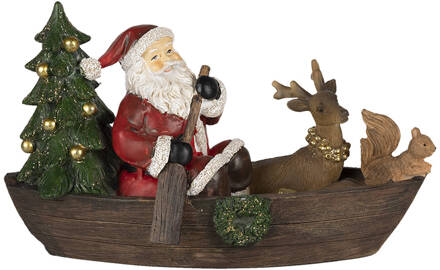 Clayre & Eef Kerstdecoratie Beeld Kerstman 22*10*13 cm Bruin Polyresin Decoratief Figuur Decoratieve Accessoires Woonaccessoires Decoratief FiguurDecoratieve AccessoiresWoonaccessoires