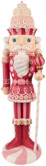 Clayre & Eef Kerstdecoratie Notenkraker 56 cm Roze Wit Kunststof