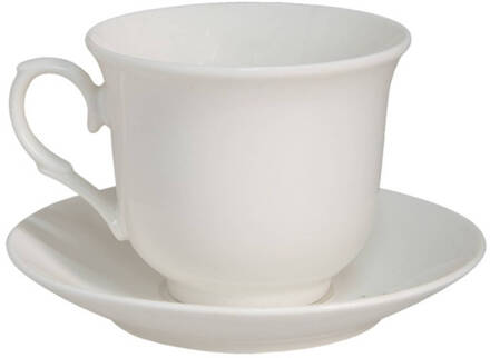 Clayre & Eef Kop en schotel set van 6 220 ml Wit Porselein Servies