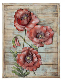 Clayre & Eef Metalen schilderij 50x4x40 cm Rood Ijzer Bloemen