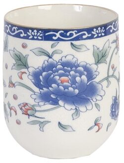 Clayre & Eef Mok - Ø 6*8 Cm / 0.1l - Blauw - Porselein - Rond - Bloemen - 6cemu0008