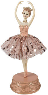 Clayre & Eef Muziekdoos Ballerina Ø 11x29 cm Roze Polyresin