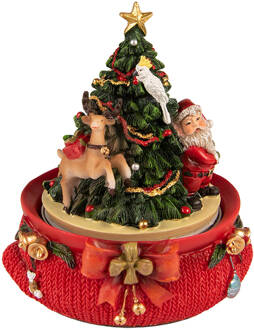 Clayre & Eef Muziekdoos Kerstboom 14 cm Rood Kunststof Kerstdecoratie