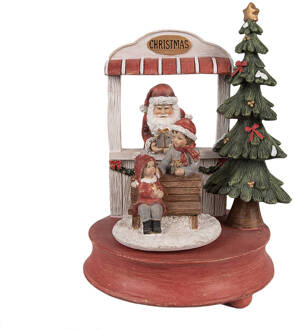 Clayre & Eef Muziekdoos Kerstman 24 cm Rood Polyresin Kerstdecoratie